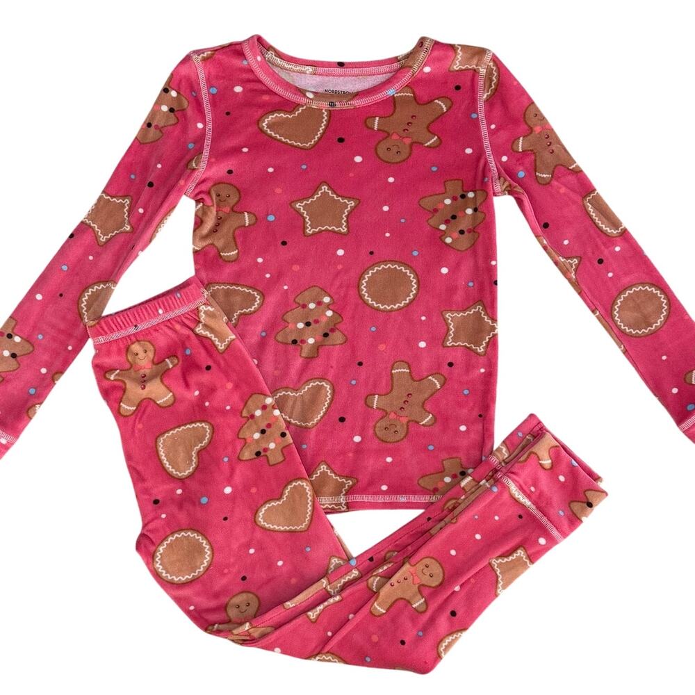 Nordstrom Girls Pink Gingerbread Christmas Pajama Set Size 8